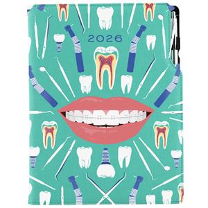Kalendarz książkowy DESIGN tygodniowy B6 2026 czeski - miętowy - Dentysta