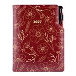 Kalendarz książkowy DESIGN tygodniowy B6 2027 - bordowy - kwiaty