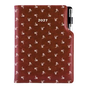 Kalendarz książkowy DESIGN tygodniowy B6 2027 - brązowy - biały kwiat