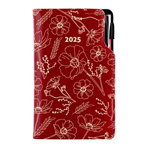 Kalendarz książkowy DESIGN tygodniowy kieszonkowy 2025 czeski - bordowy - kwiaty