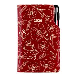 Kalendarz książkowy DESIGN tygodniowy kieszonkowy 2026 czeski - bordowy - kwiaty