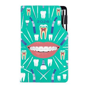 Kalendarz książkowy DESIGN tygodniowy kieszonkowy 2026 czeski - miętowy - Dentysta