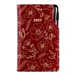 Kalendarz książkowy DESIGN tygodniowy kieszonkowy 2027 czeski - bordowy - kwiaty
