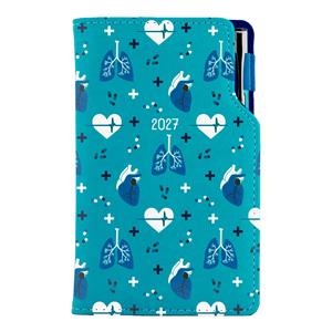 Kalendarz książkowy DESIGN tygodniowy kieszonkowy 2027 czeski - turkusowy Doktor - serce