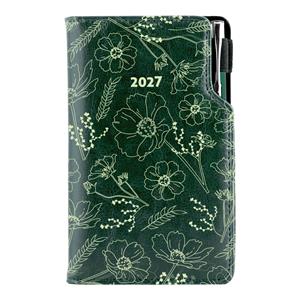 Kalendarz książkowy DESIGN tygodniowy kieszonkowy 2027 czeski- zielony - kwiatki