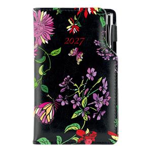 Kalendarz książkowy DESIGN tygodniowy kieszonkowy 2027 polski - czarny - kwiaty