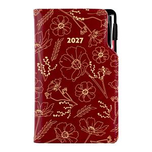 Kalendarz książkowy DESIGN tygodniowy kieszonkowy 2027 słowacki - bordowy - kwiaty