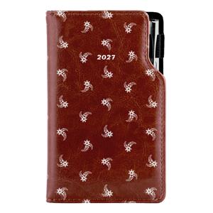 Kalendarz książkowy DESIGN tygodniowy kieszonkowy 2027 słowacki - brązowy - biały kwiat