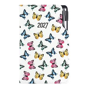 Kalendarz książkowy DESIGN tygodniowy kieszonkowy 2027 słowacki - Kolorowe motyle