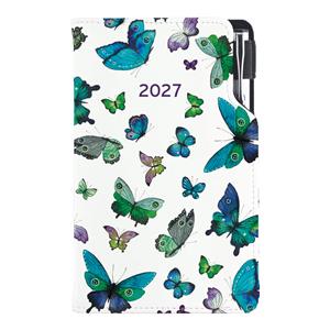 Kalendarz książkowy DESIGN tygodniowy kieszonkowy 2027 słowacki - Niebieskie motyle