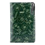 Kalendarz książkowy DESIGN tygodniowy kieszonkowy 2027 słowacki - zielony - kwiatki
