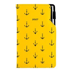 Kalendarz książkowy DESIGN tygodniowy kieszonkowy 2027 słowacki - żółty - marynarski- kotwice