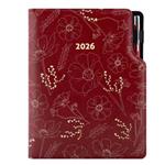Kalendarz książkowy DESIGN tygodniowy z notesem A5 2026 - bordowy - kwiaty