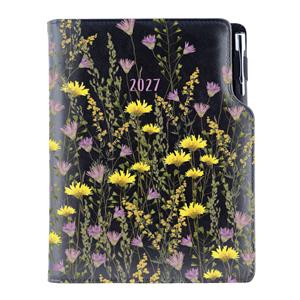Kalendarz książkowy DESIGN tygodniowy z notesem A5 2027 - czarny - łąka