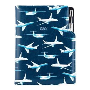 Kalendarz książkowy DESIGN tygodniowy z notesem A5 2027 - granatowy - Samoloty