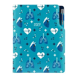 Kalendarz książkowy DESIGN tygodniowy z notesem A5 2027 - turkusowy Doktor - serce