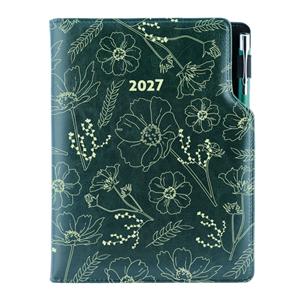 Kalendarz książkowy DESIGN tygodniowy z notesem A5 2027 - zielony - kwiatki