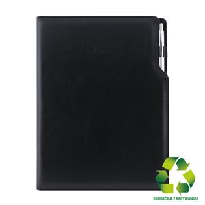 Kalendarz książkowy GEP z długopisem dzienny A4 2027 polski - czarny (czarne wnętrze) - skóra ekologiczna z recyklingu