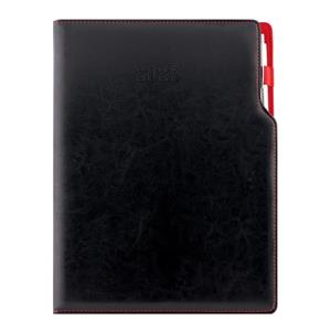 Kalendarz książkowy GEP z długopisem dzienny A4 2027 polski - czarny (czerwone wnętrze)