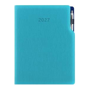 Kalendarz książkowy GEP z długopisem dzienny A4 2027 polski - turkusowy (niebieskie wnętrze)