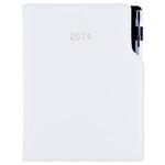 Kalendarz książkowy GEP z długopisem dzienny A5 2024 czeski - biały (czarne szwy)