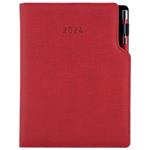 Kalendarz książkowy GEP z długopisem dzienny A5 2024 czeski - czerwony