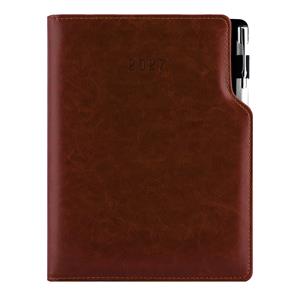 Kalendarz książkowy GEP z długopisem dzienny B6 2027 CZ/SK - brązowy