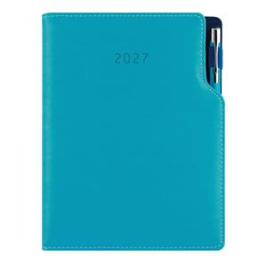 Kalendarz książkowy GEP z długopisem dzienny B6 2027 polski - turkusowy (niebieskie wnętrze)