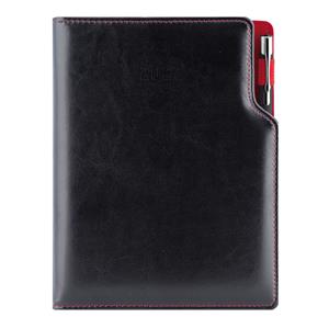 Kalendarz książkowy GEP z długopisem tygodniowy A5 2027 polski - czarny (czerwone wnętrze)