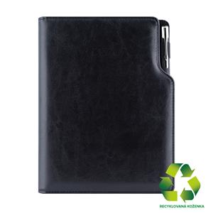 Kalendarz książkowy GEP z długopisem tygodniowy B5 2027 CZ/SK - czarny (czarne wnętrze) - skóra ekologiczna z recyklingu