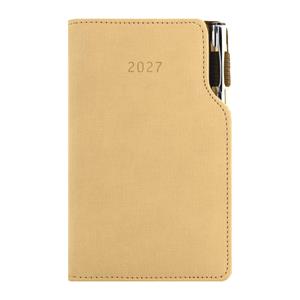 Kalendarz książkowy GEP z długopisem tygodniowy kieszonkowy 2027 czeski - beżowy