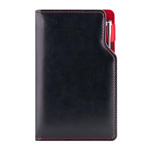 Kalendarz książkowy GEP z długopisem tygodniowy kieszonkowy 2027 czeski - czarny (czerwone wnętrze)