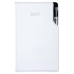 Kalendarz książkowy GEP z długopisem tygodniowy kieszonkowy 2027 słowacki?? - biały (czarne szwy)