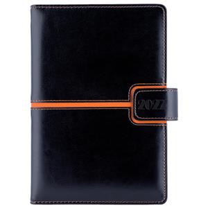 Kalendarz książkowy MAGNETIC dzienny B6 2027 CZ/SK - czarny/pomarańczowy