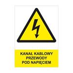 KANAŁ KABLOWY PRZEWODY POD NAPIĘCIEM - znak BHP, płyta PVC A4, 0,5 mm