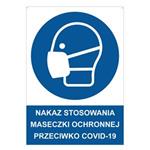 NAKAZ STOSOWANIA MASECZKI OCHRONNEJ PRZECIWKO COVID-19 - znak BHP z dziurkami, 2 mm płyta PVC A4