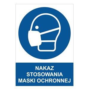 NAKAZ STOSOWANIA MASKI OCHRONNEJ - znak BHP, 0,5 mm płyta PVC A5