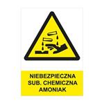 NIEBEZPIECZNA SUB. CHEMICZNA - AMONIAK - znak BHP, naklejka A4