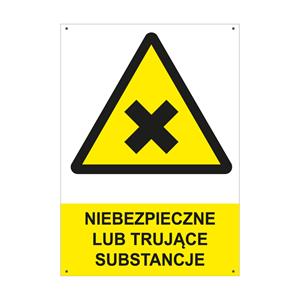 NIEBEZPIECZNE LUB TRUJĄCE SUBSTANCJE - znak BHP z dziurkami, płyta PVC A4, 2 mm