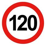 Ograniczenie prędkości pojazdu 120 km, znak BHP, 0,5 mm płyta PVC - okrąg 10 cm