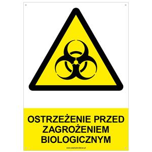 OSTRZEŻENIE PRZED ZAGROŻENIEM BIOLOGICZNYM - znak BHP z dziurkami, płyta PVC A4, 2 mm