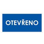OTEVŘENO, modrá, plast 2 mm 190x90 mm