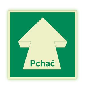 Pchać - fotoluminescencyjny znak, naklejka 200x200 mm