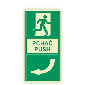 Pchać w lewo - fotoluminescencyjny znak, płyta PVC 1 mm 200x100 mm