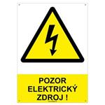 Pozor elektrický zdroj! - bezpečnostná tabuľka s dierkami, plast 2 mm - A4