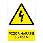 Pozor - napätie 3 x 500 V - bezpečnostná tabuľka, samolepka A4