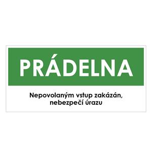 PRÁDELNA, zelená, samolepka, 190x90 mm