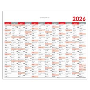 Ścienna mapa planer 2026 PL - 124 x 100 cm - czerwony