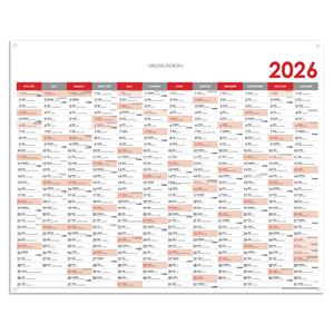 Ścienna mapa planer 2026 PL z oczkami na zawieszenie - 124 x 100 cm - czerwony