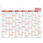Ścienna mapa planer 2026 PL z oczkami na zawieszenie - 124 x 100 cm - czerwony